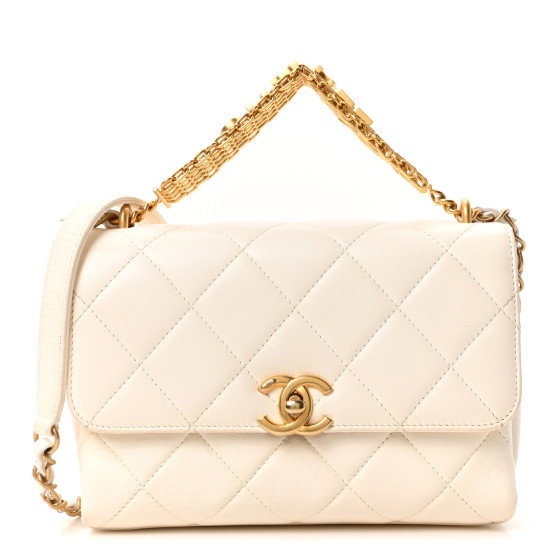 CHANEL Lambskin Quilted Small CC Crystal Logo Chain Flap White