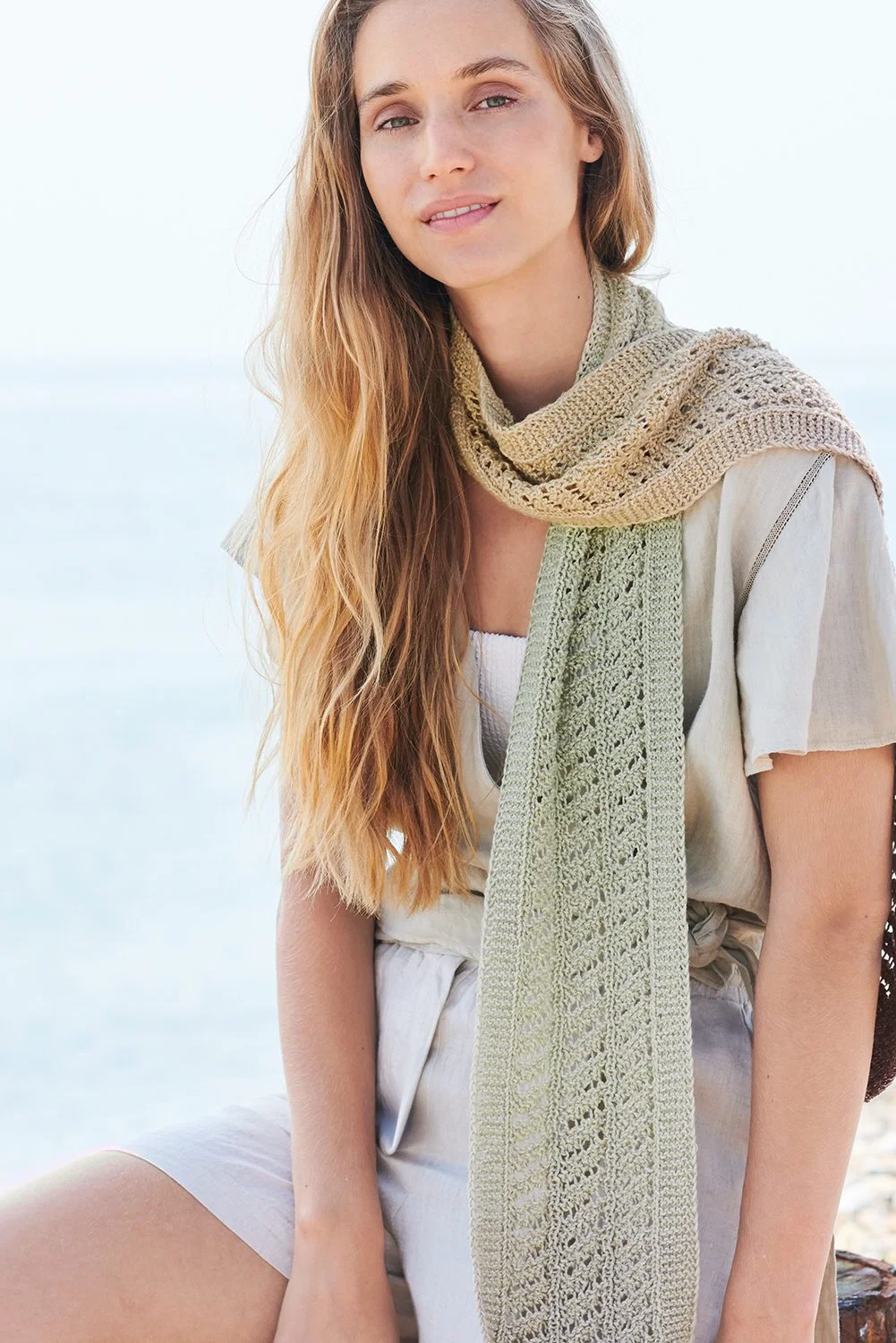 Strickset Tuch in lila, gelb und grün
