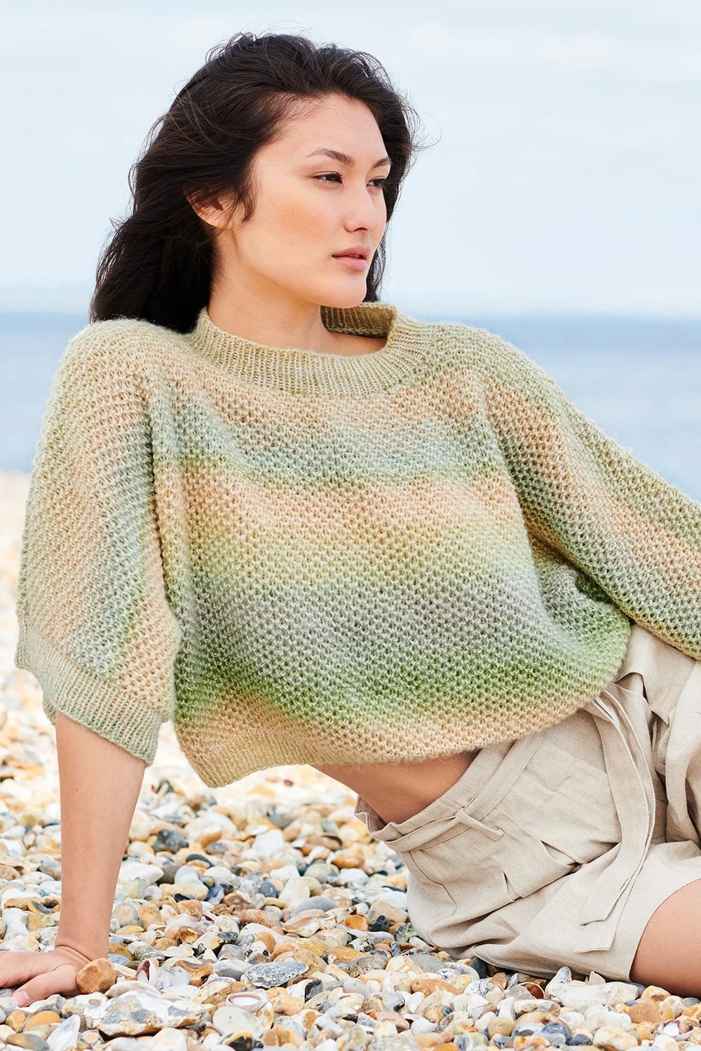 Strickset Pullover mit grünem und gelbem Farbverlauf