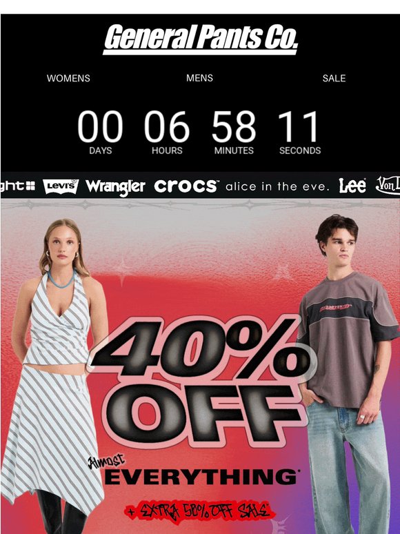 40% OFF ALMOST EVERYTHING* ENDS MIDNIGHT 🚨