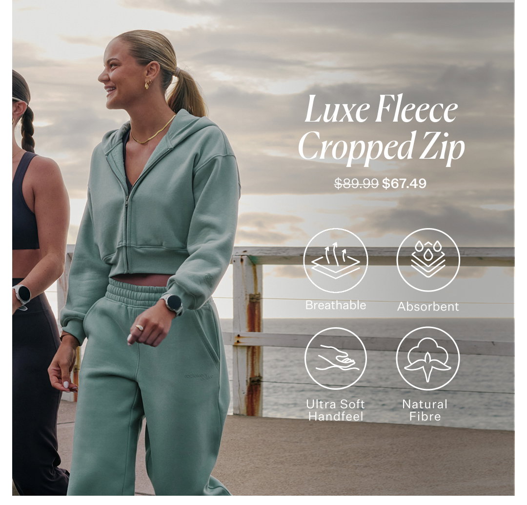 Luxe Fleece Cropped Zip Through Hoodie Was $89.99 Now $67.49