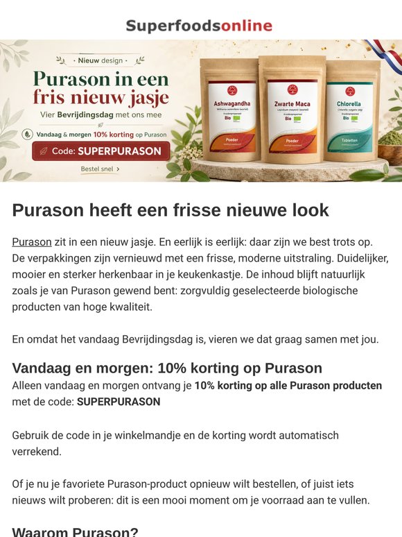 Purason in een nieuw jasje + 10% korting vandaag en morgen
