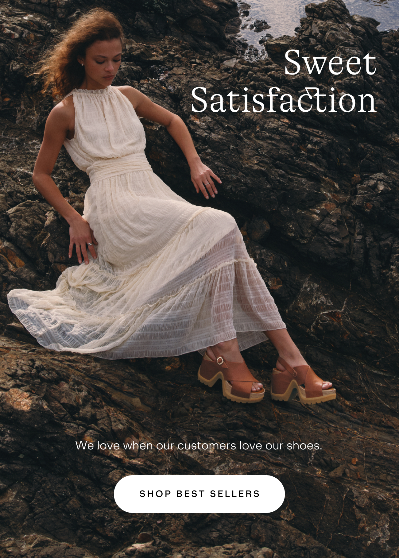 Best Sellers image featuring women sitting down on rocky ground in Roamn Rise Heel