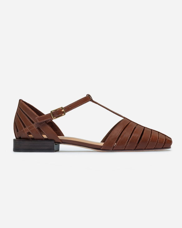 Brighton Fisherman T-Strap Sandal Mahogany Glove Leather
