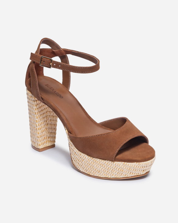 Valeria Platform Sandal Almond Kid Suede / Raffia