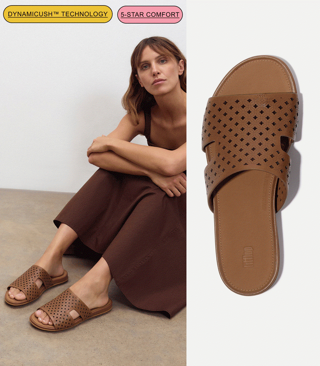 GRACIE Perf-Leather H-Bar Slides Deep Tan