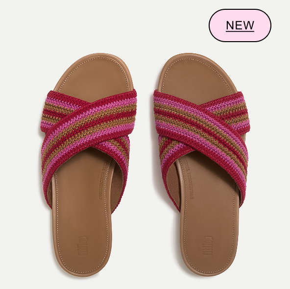 GRACIE Stripe-Webbing Cross Slides Fuchsia Rose