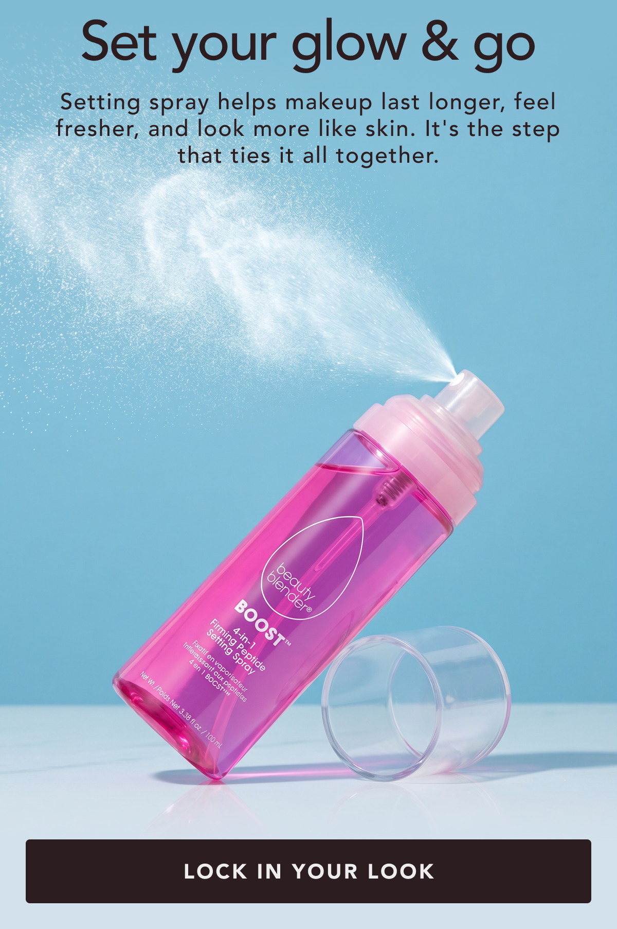 Set your glow & go. Setting spray helps makeup last longer, feel fresher, and look more like skin, not layers.