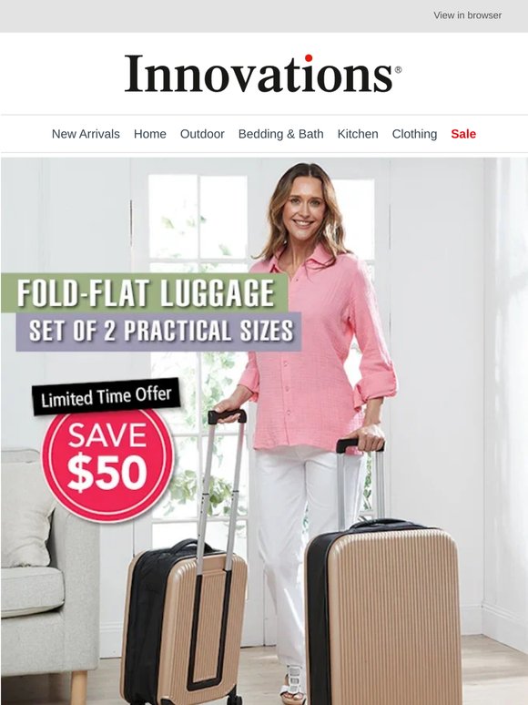 SAVE $50 on our Fold-Flat Luggage Set 🧳