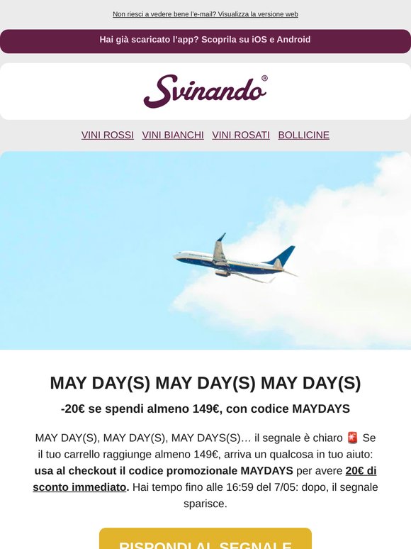 MAY DAYS: -20€ sul tuo ordine 🚨