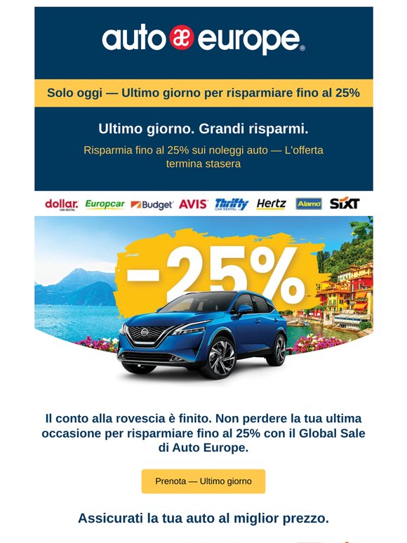 Solo oggi: la tua ultima occasione per risparmiare fino al 25%