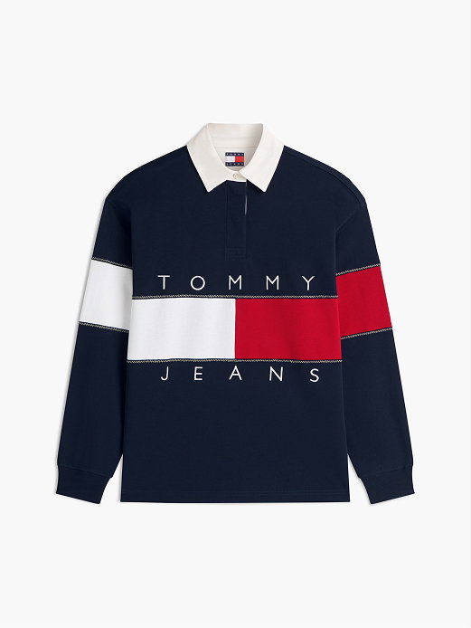 Oversized Fit Rugby-Shirt aus Jersey mit Tommy Flag