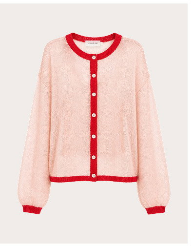 Sheer Contrast Trim Pink Cardigan