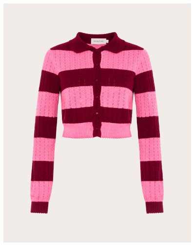 Pink Stripe Pointelle Knit Cardi