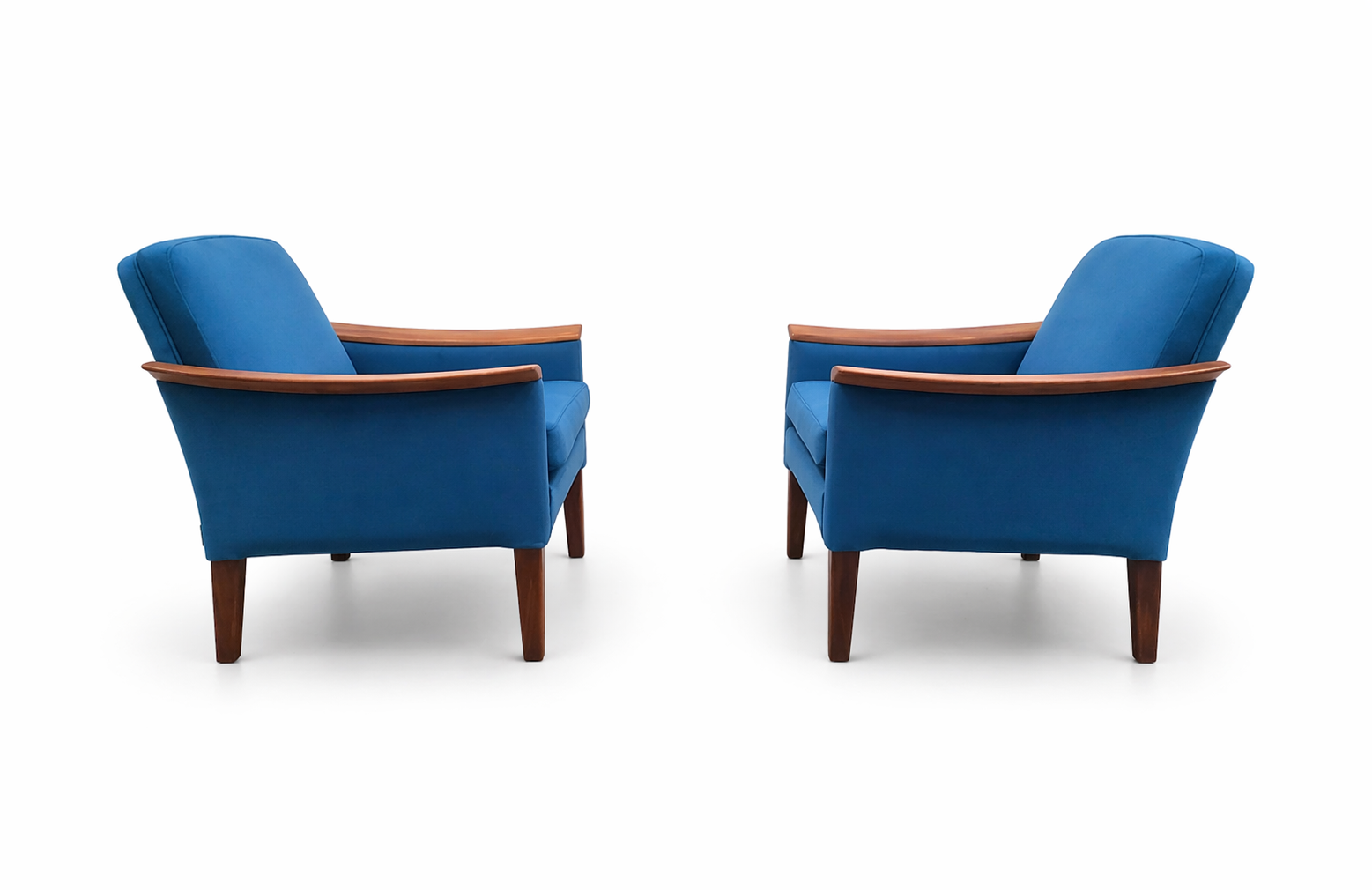 Set Of Two   1960 Mid Century Danish Teak Loungers In Teal Velvet