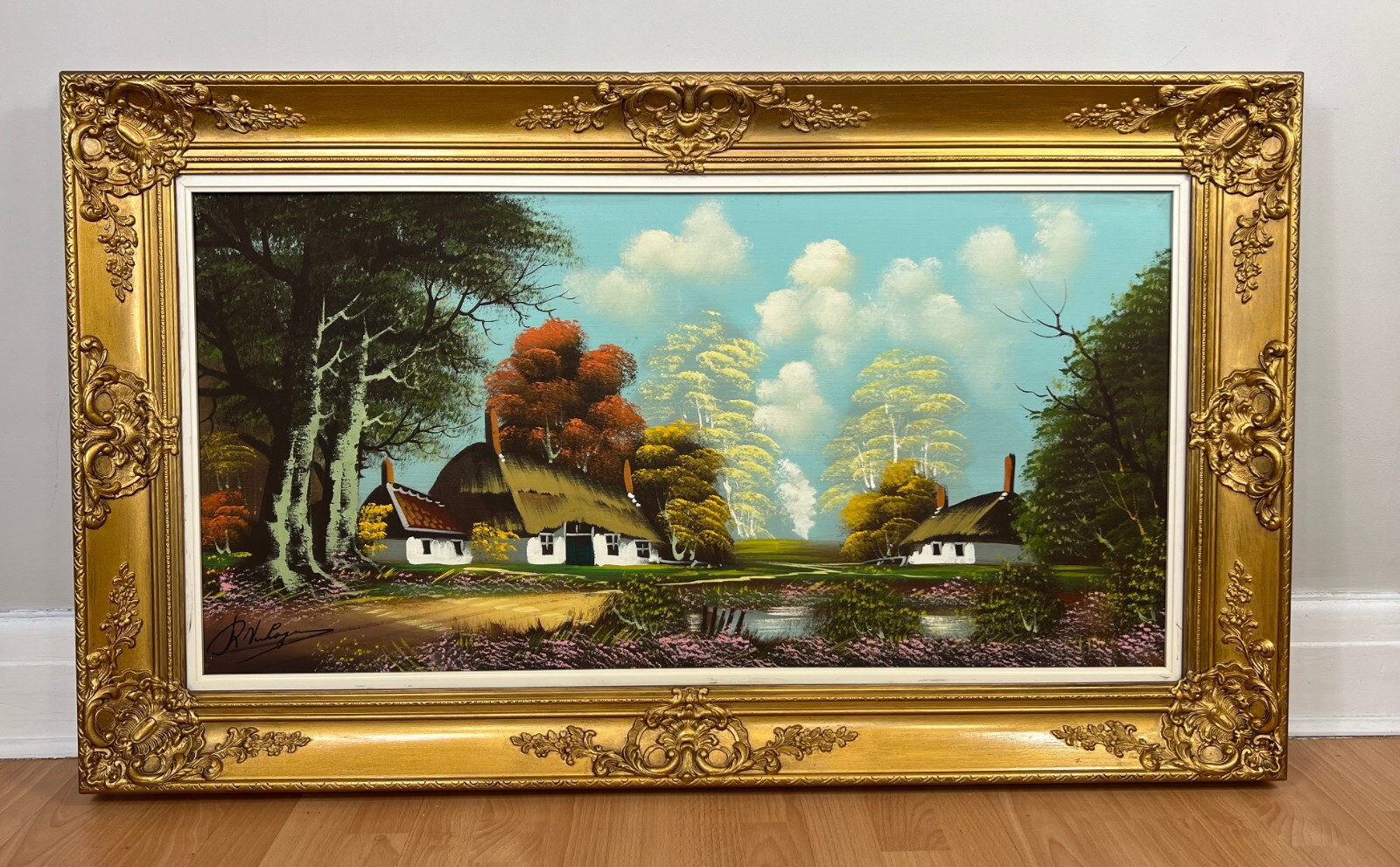 Oil Painting Vintage French Framed Landscape Artwork Large Wall Art Lot 5126