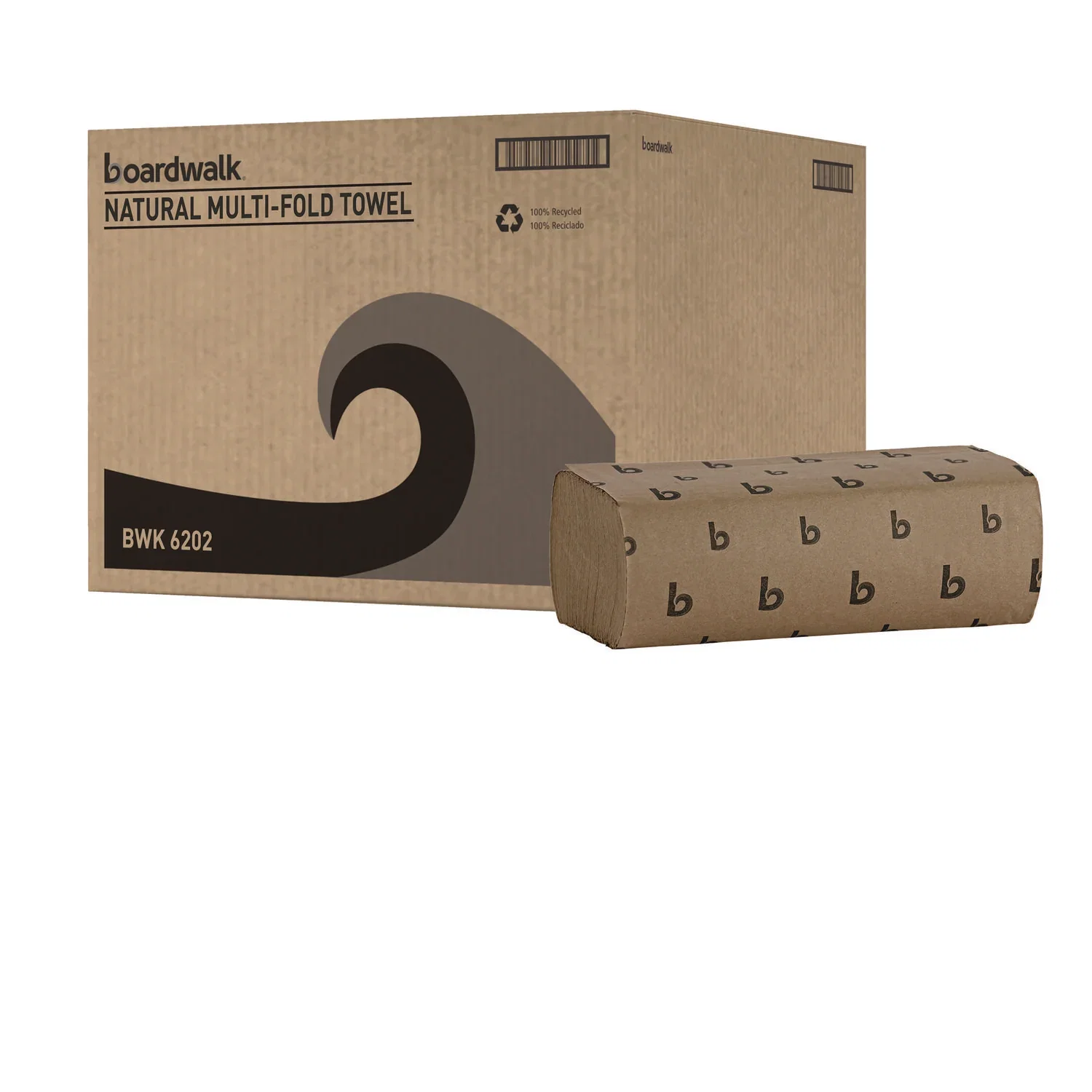 Image of Boardwalk® Multifold Paper Towels, 1-Ply, 9 x 9.45, Natural, 250/Pack, 16 Packs/Carton (6202BW)