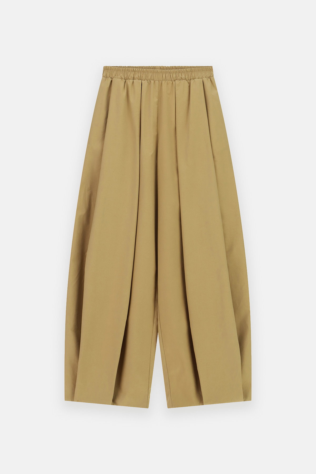 Cropped wide-leg camel trousers with elasticated waistband and front pleats
