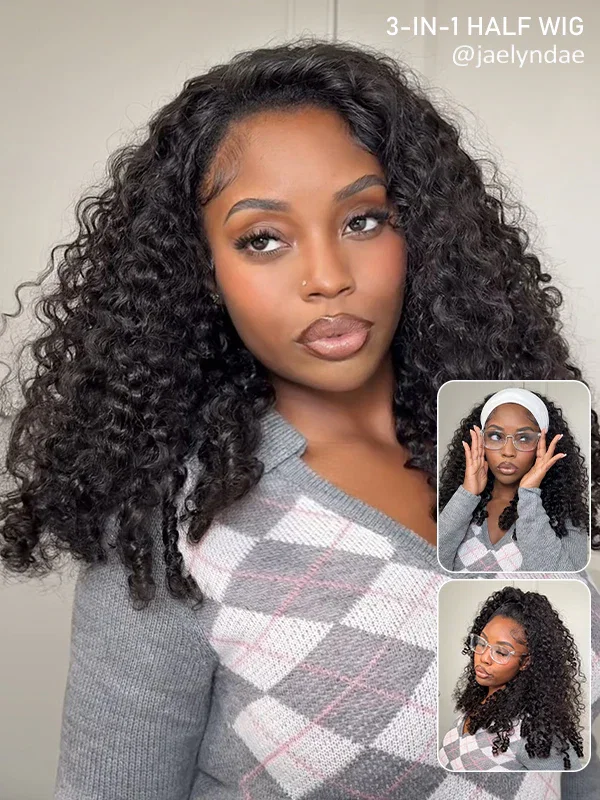 Wavymy Burmese Curly Drawstring Half Wigs Seamless Flip Over Wig Beginner Friendly No Lace No Glue Human Hair 180% Density