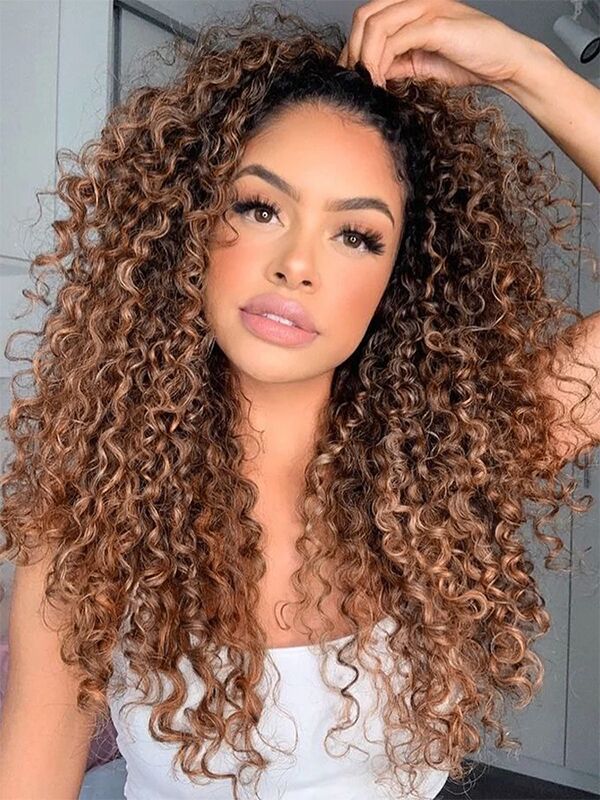 Wavymy Ombre Blonde Water Wave 3 In 1 Drawstring Half Wig With Black Hair Roots No Lace No Glue Human Hair 180% Density