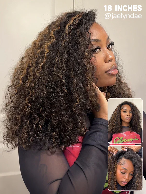 Wavymy Upgrade 3 In 1 Drawstring Half Wigs Seamless Flip Over Wig Beginner Friendly Highlight Water Wave No Lace No Glue Human Hair 180% Density
