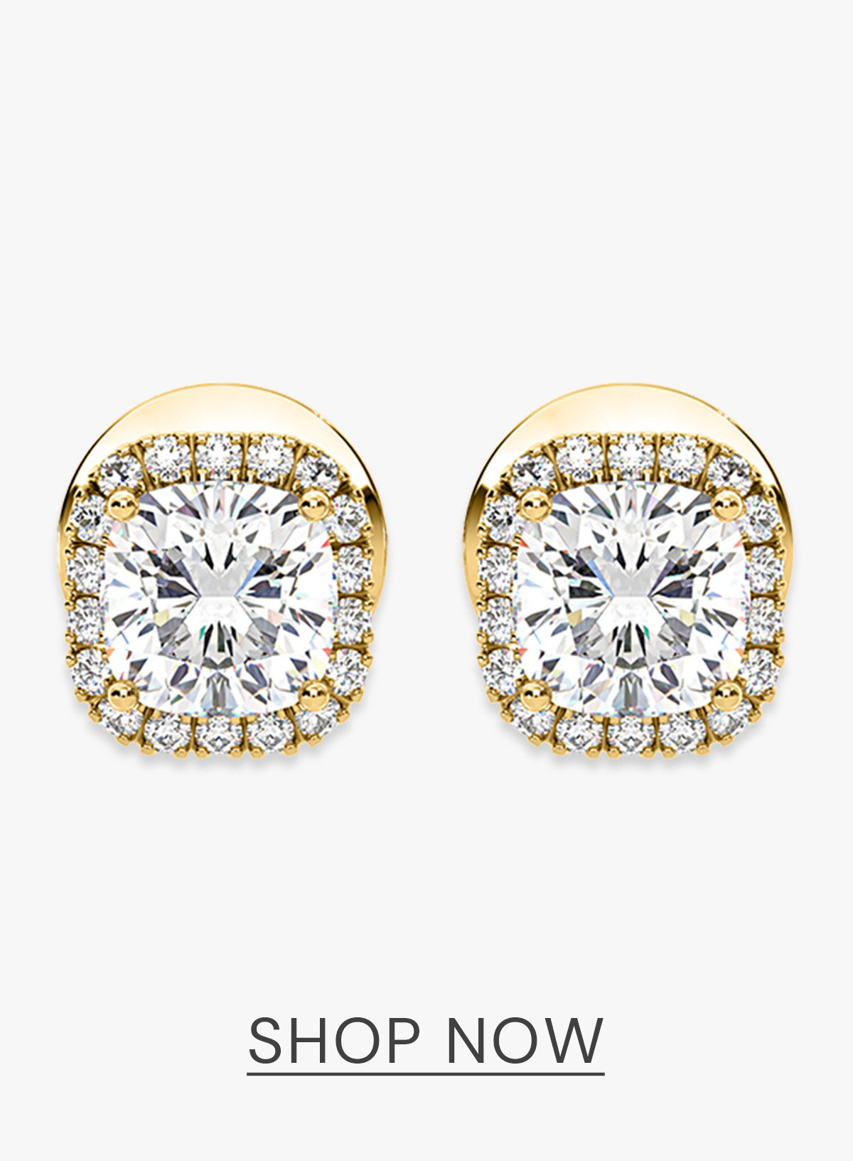 Beatrice Cushion Cut Lab Diamond Halo Earrings 1.30ct in 18K Yellow Gold F/VS1