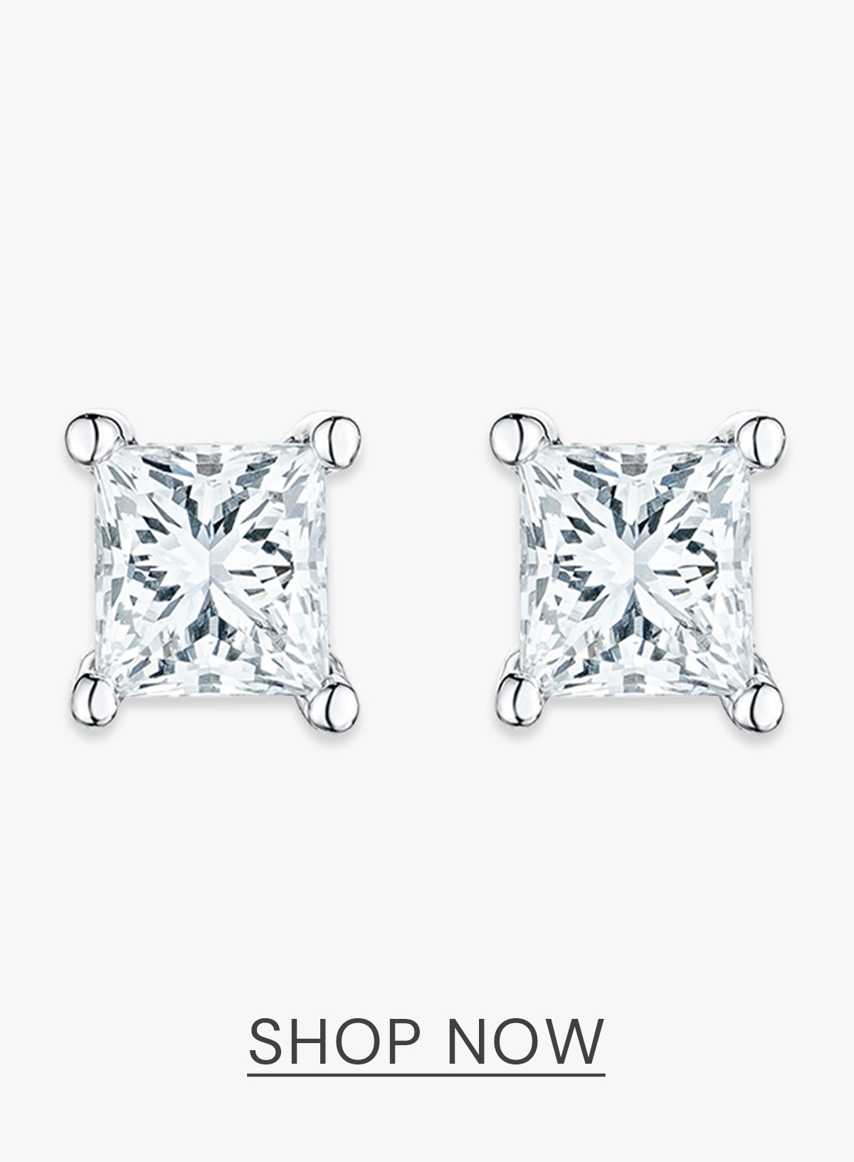 Princess Cut 1ct Lab Diamond Studs Earrings in 9K White Gold