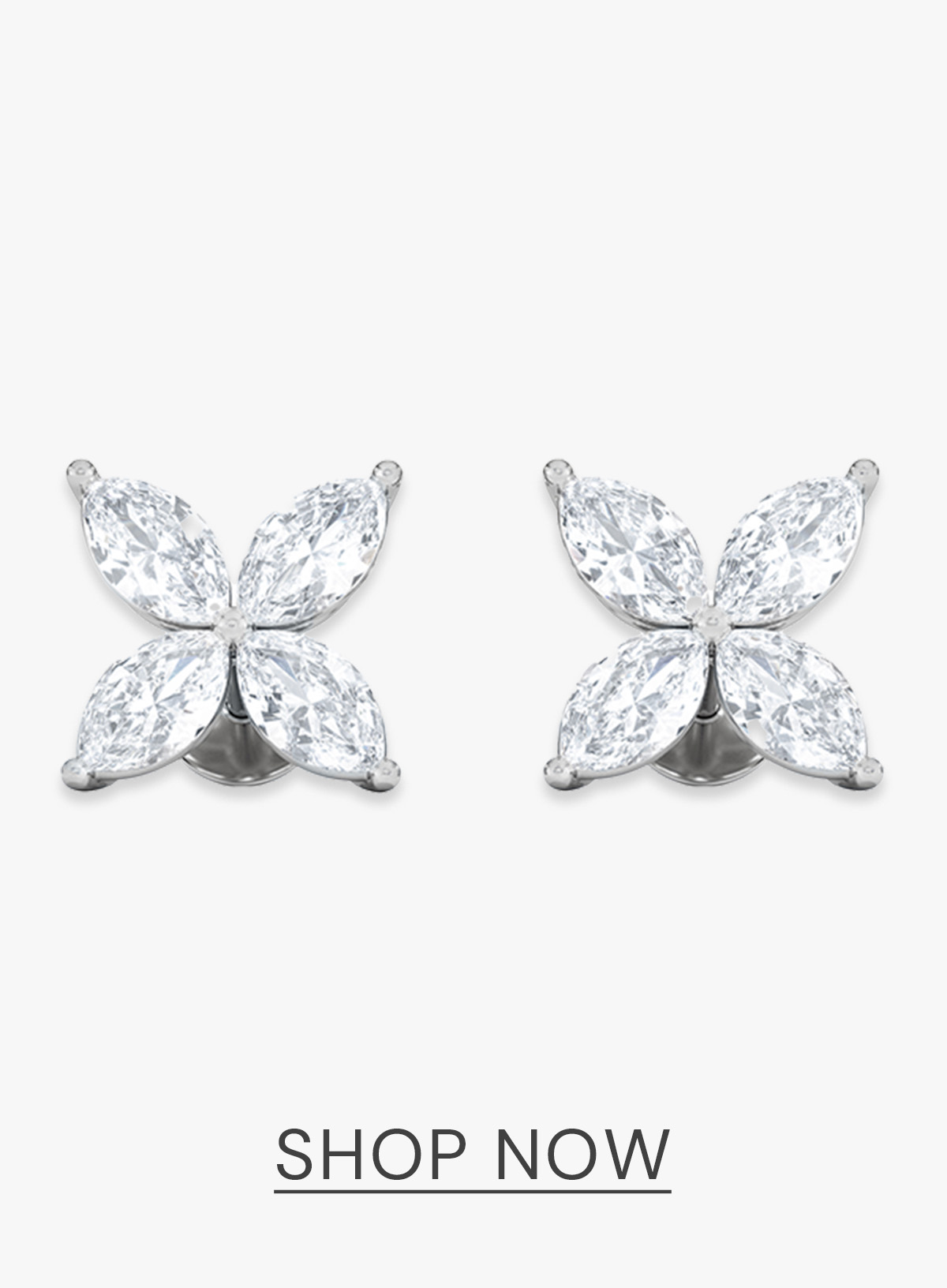 Luxe Floral 2.00ct Marquise Cut Lab Diamond Stud Earrings in 18K White Gold