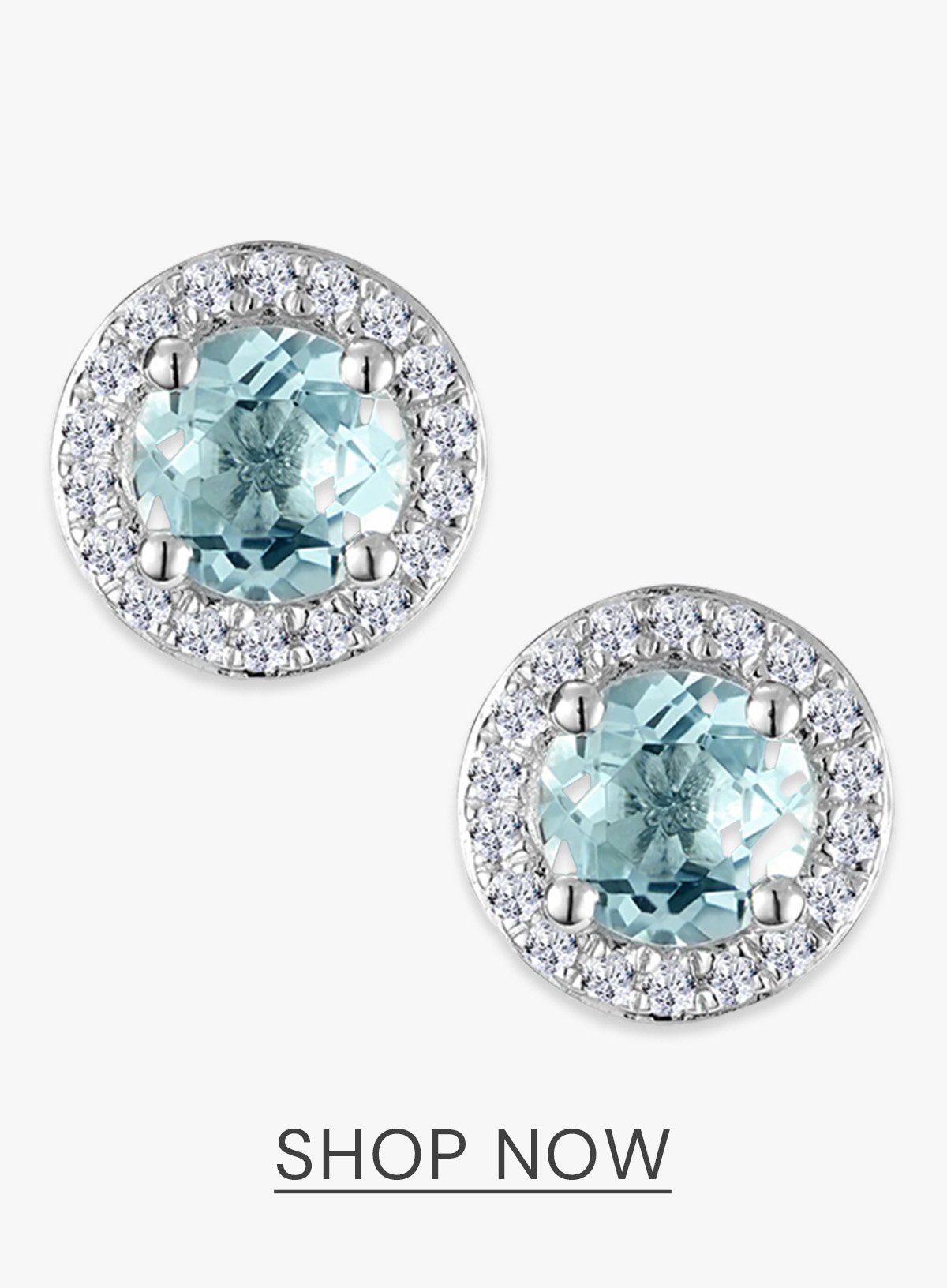 0.69ct Aquamarine and Diamond Halo Stellato Earrings in 9K White Gold