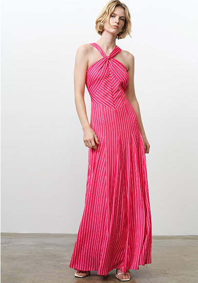 Clarisa Striped Halterneck Maxi Dress