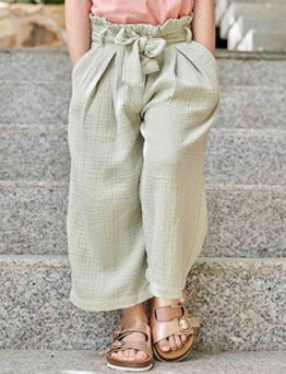 Cropped, Wide Leg Paperbag Trousers in Cotton Gauze