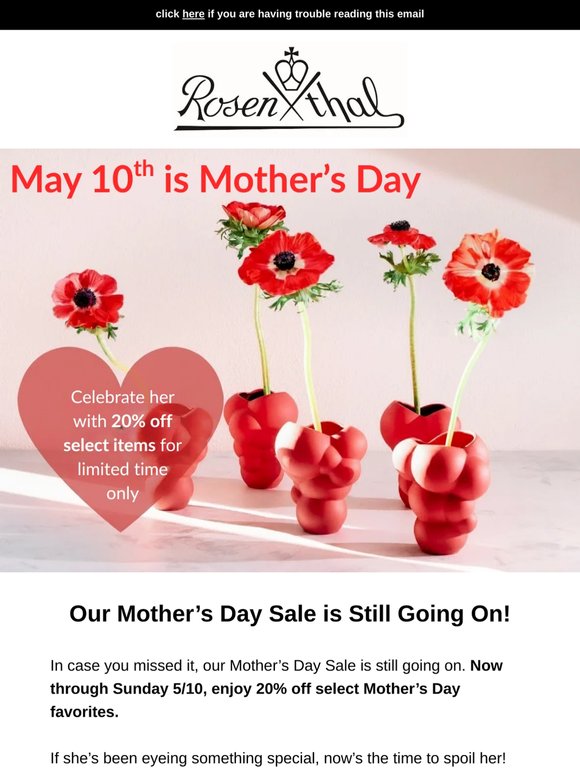 🌸 Gifts She’ll Love: 20% Off select items for Mother’s Day