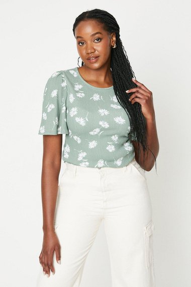 Floral Angel Flutter Sleeve Jersey Top