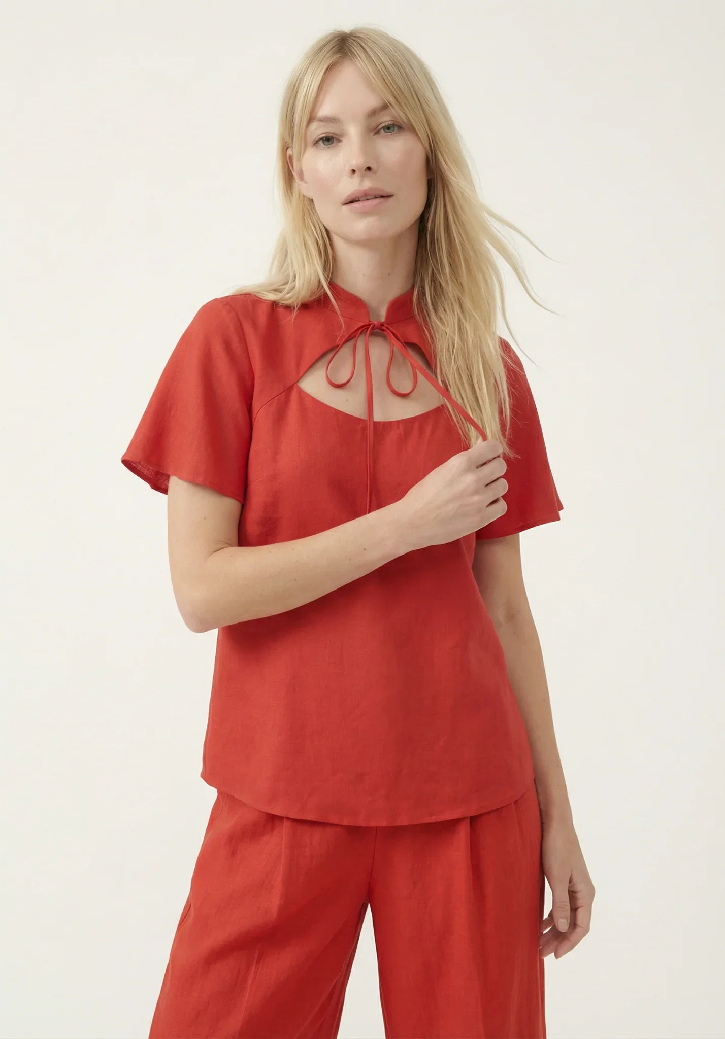 Image of PREORDER Camille Flutter Sleeve Top In Red