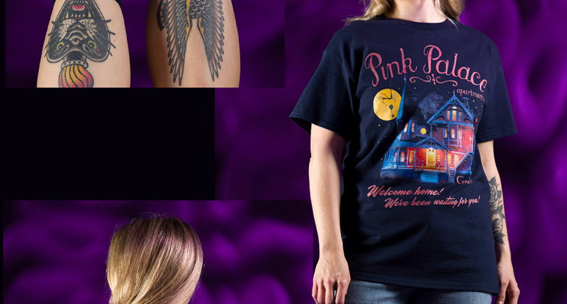 Coraline Pink Palace Apartments Navy T-Shirt