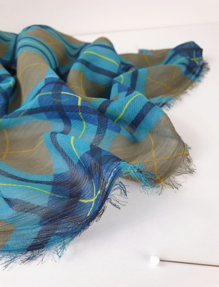 Deadstock Crinkle Sheer Chiffon Fabric Turquoise & Khaki