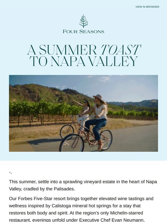 —, experience your California summer in wine country
