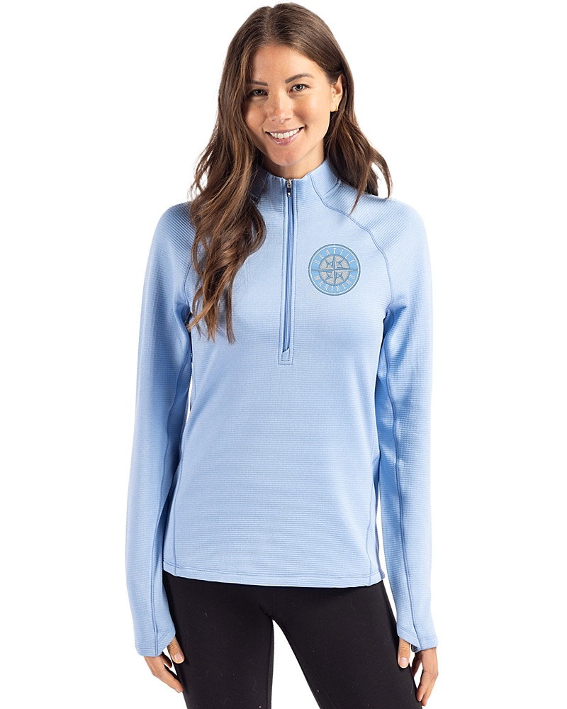 Image of Seattle Mariners Mono Cutter & Buck Peshastin Recycled GridFleece Womens Half Zip Pullover​