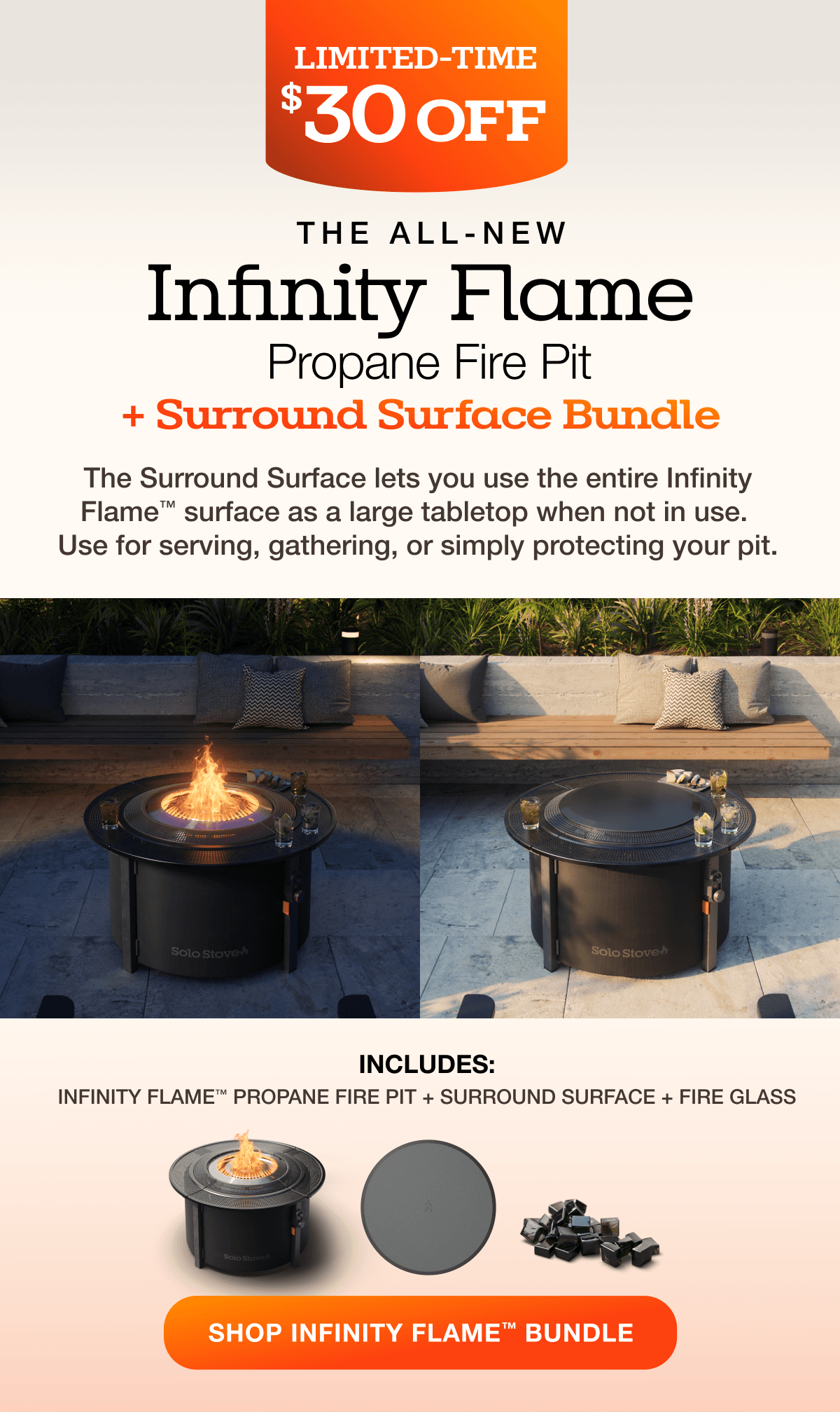 Infinity Flame Propane Fire Pit + Surround Surface