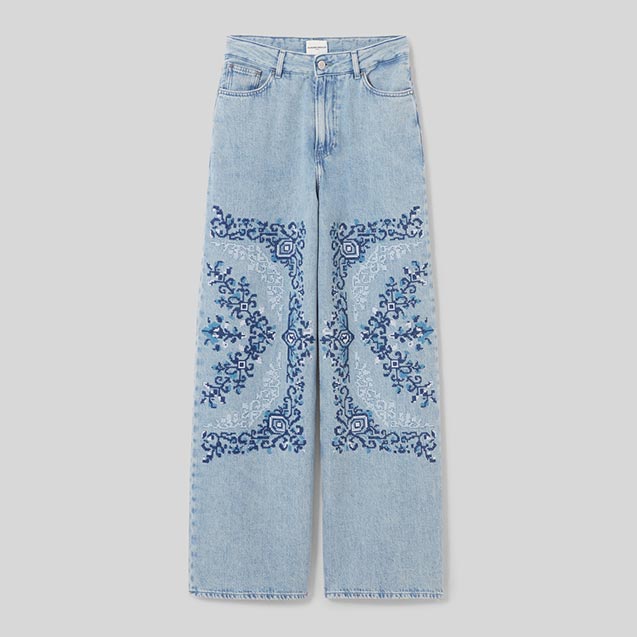 Jean brodé jambes larges