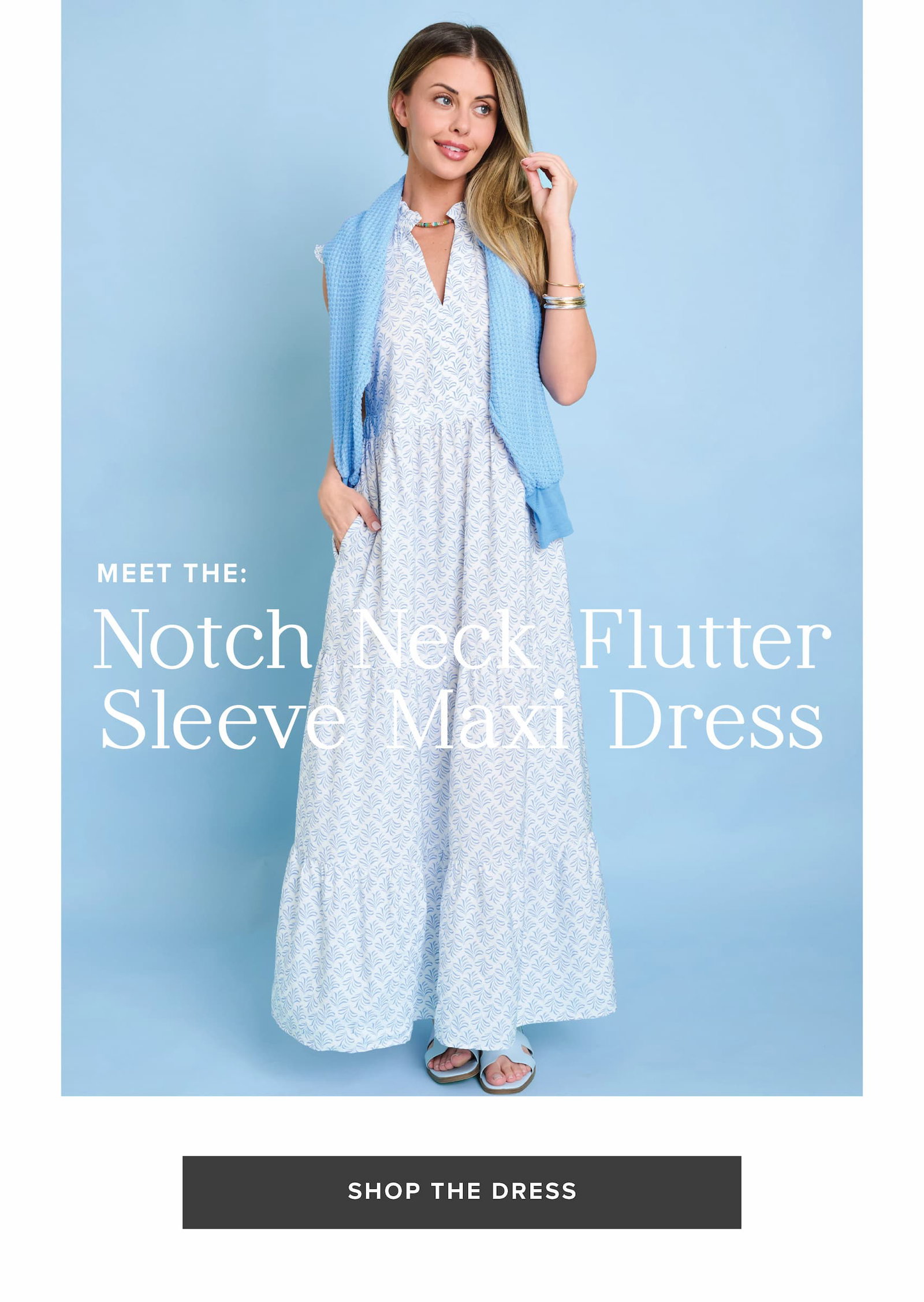 Meet the: notch neck flutter sleeve maxi dress