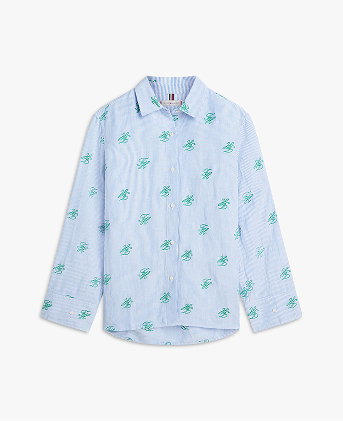Logo Embroidery Linen Blend Shirt