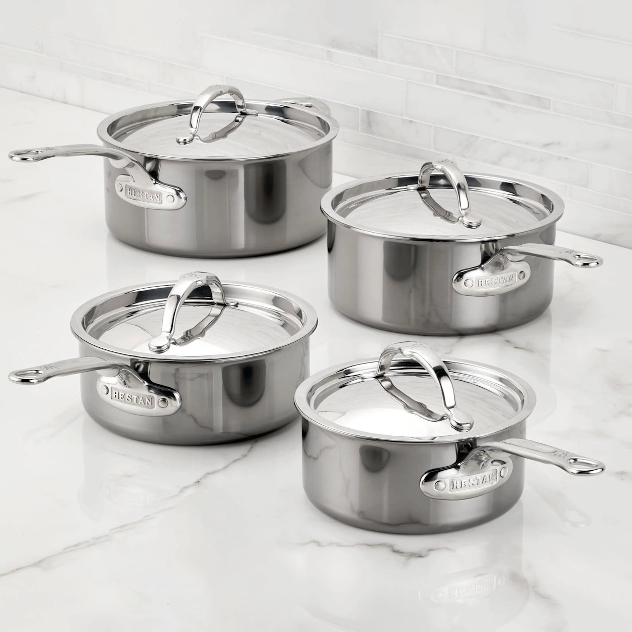 IMG: Titanium Saucepans on marble countertop