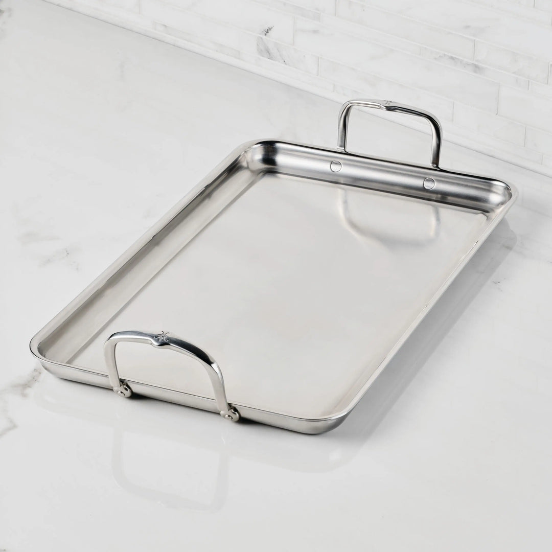 IMG: Double Burner Griddle, 21-inch x 13-inch on marble countertop