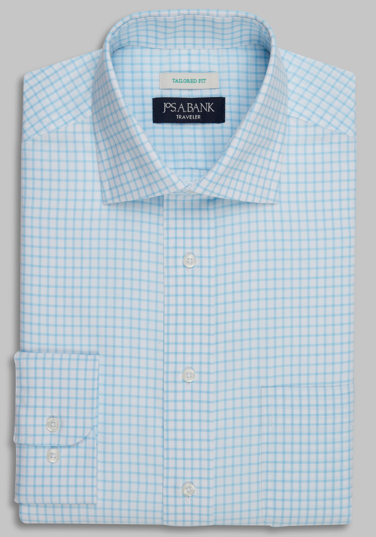 Traveler® Collection Tailored Fit Spread Collar Grid Dress Shirt CLEARANCE