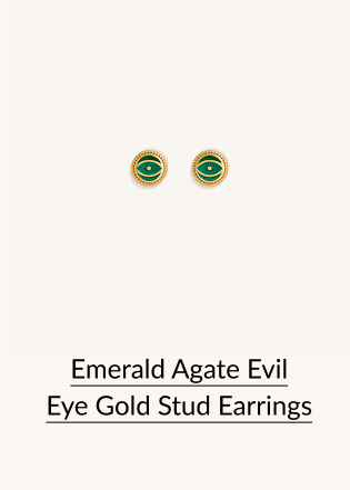 Emerald Agate Evil Eye Gold Stud Earrings