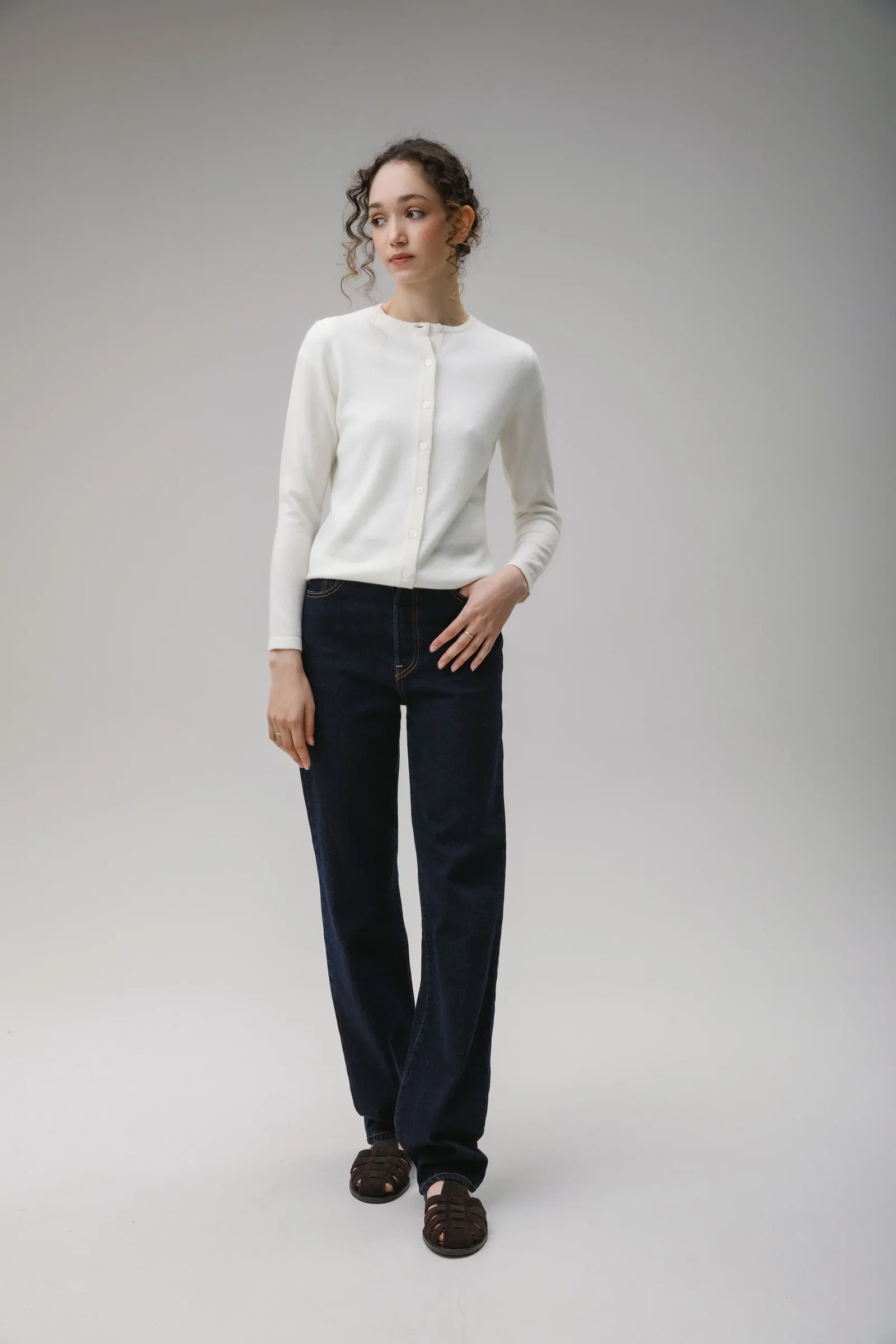 Image of Women's Cashmere High Button Cardigan - Soft Cream