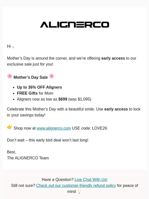 Early Bird Savings for Mother’s Day – Shop Now!