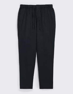 Navy Linen Drawstring Trousers