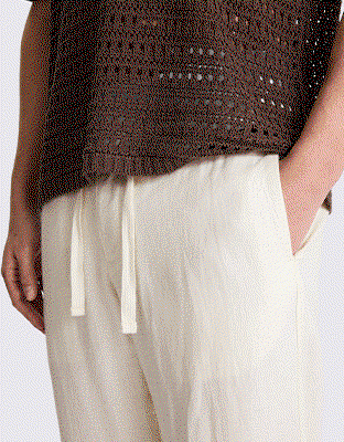 Off White Linen Drawstring Trousers